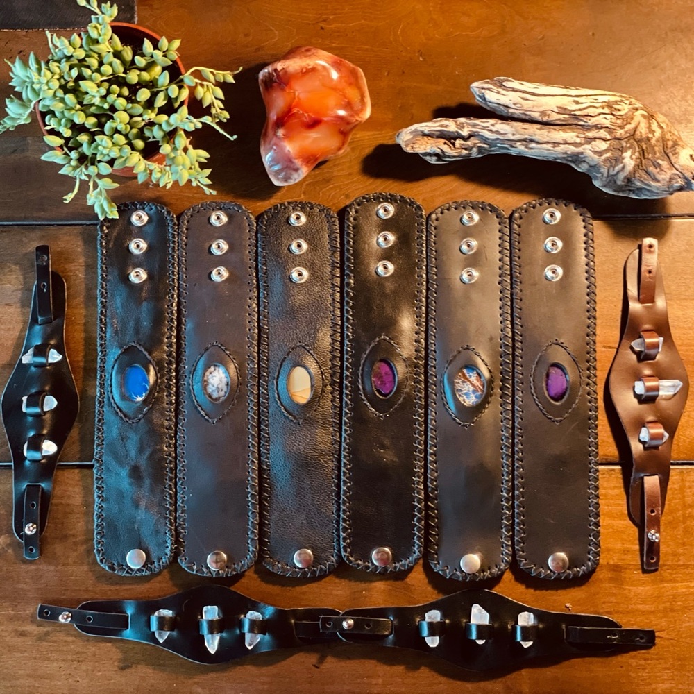 leather and stone bracelets handmade in Aspen!